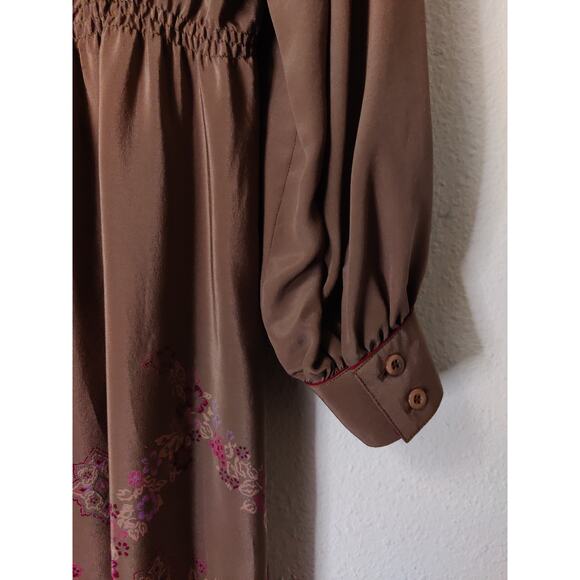 Francesca of Damon For Starington 1980's Vintage Tan Silk Button Shirt Dress 12 - Picture 8 of 10